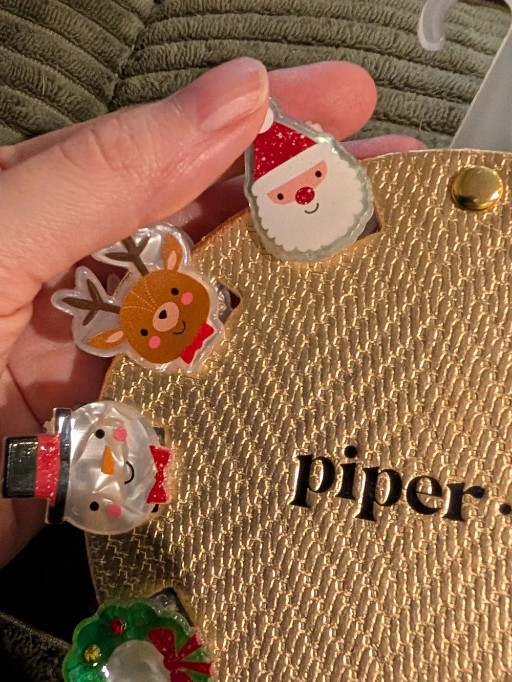 piper·k Kids Holiday Character Hair Clips - Gold with Festive Accents